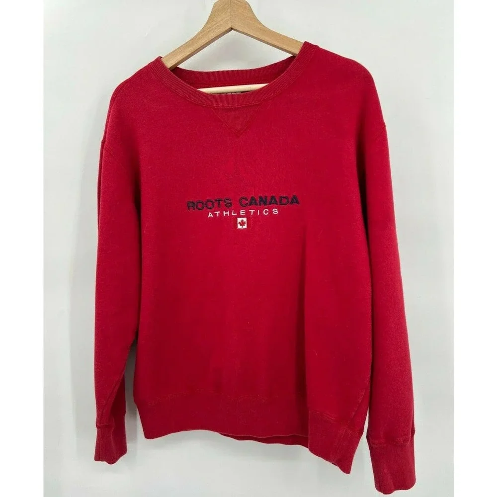 Roots 73 Canada Athletics Red Crewneck Sweatshirt Embroidered Maple Leaf Medium - Picture 1 of 3